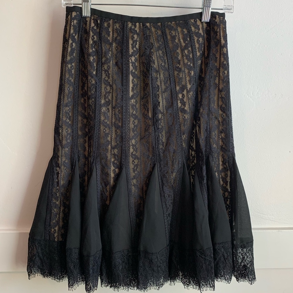 LOFT Petites Black Lace Godet Skirt